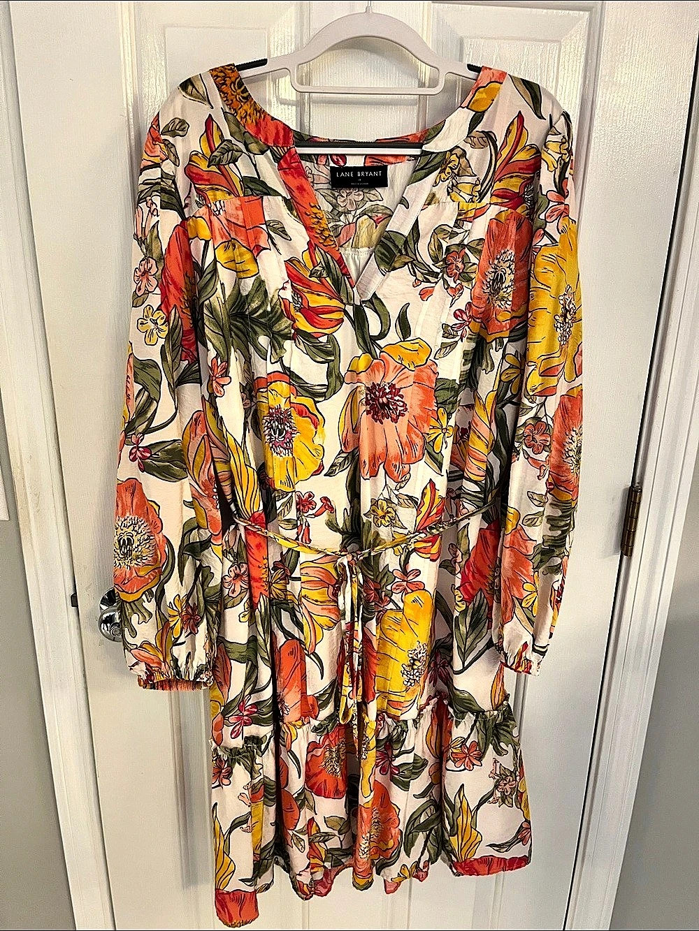 Lane Bryant Floral Midi Dress White & Orange Size 18 Like New